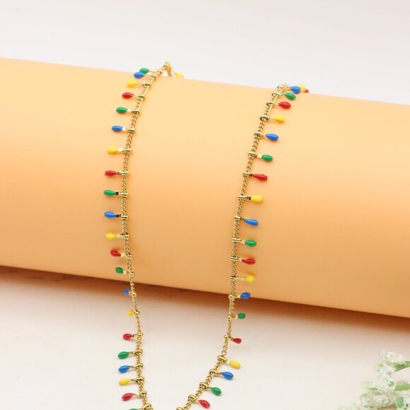 Colorful Teardrop Charm Gold Plated Yellow Necklace for Women, XPNL0363 - Picture 6 of 11